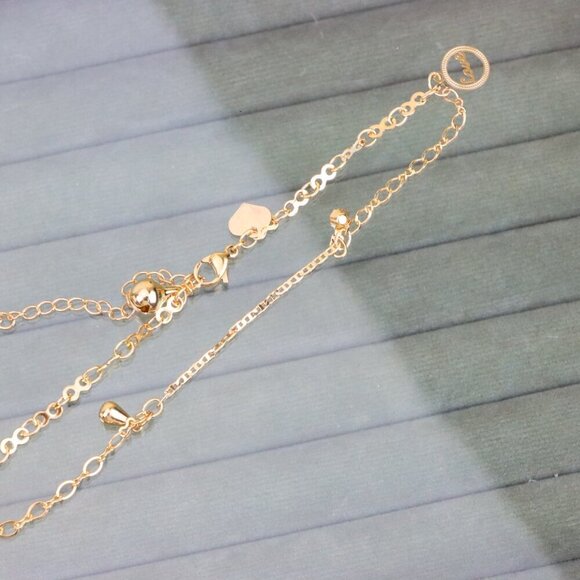 "Delicate Rose Gold Anklet with CZ Charm and Dual Chain Design, XPAL1185 - Picture 11 of 12